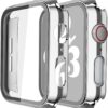 Misxi 2 Pack Hard PC Case with Tempered Glass Screen Protector Compatible with Apple Watch Series 6 SE Series 5 Series 4, 1 Silver + 1 Transparent, 40mm