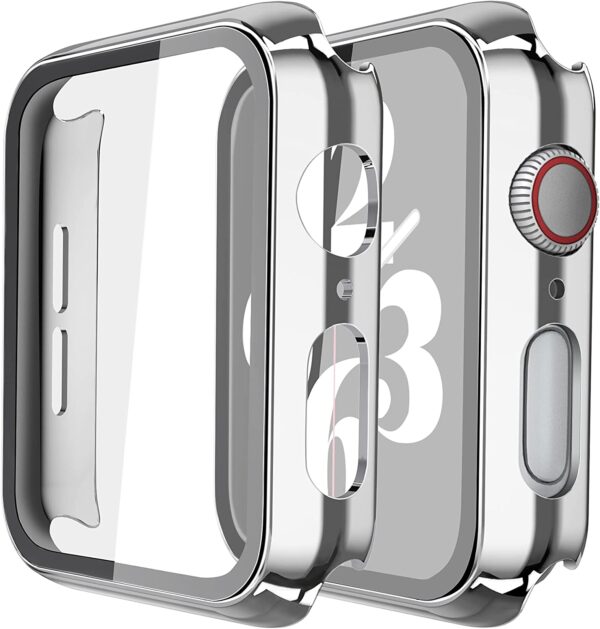 Misxi 2 Pack Hard PC Case with Tempered Glass Screen Protector Compatible with Apple Watch Series 6 SE Series 5 Series 4, 1 Silver + 1 Transparent, 40mm