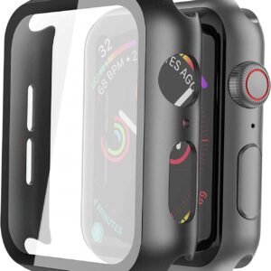Misxi 2 Pack Hard PC Case with Tempered Glass Screen Protector Compatible with Apple Watch SE Series 6 Series 5 Series 4 - Black + Black, 40mm