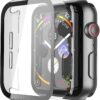 Misxi 2 Pack Hard PC Case with Tempered Glass Screen Protector Compatible with Apple Watch Series 6 SE Series 5 Series 4 44mm, Transparent