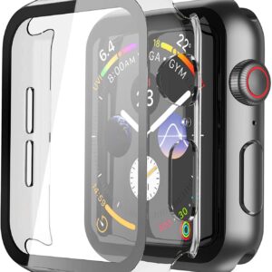 Misxi 2 Pack Hard PC Case with Tempered Glass Screen Protector Compatible with Apple Watch Series 6 SE Series 5 Series 4 44mm, Transparent
