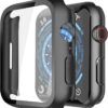 Misxi 2 Pack Hard PC Case with Tempered Glass Screen Protector Compatible with Apple Watch Series 7 45mm, Ultra-Thin Scratch Resistant Overall Protective Cover for iWatch S7, Black