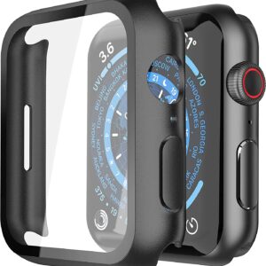 Misxi 2 Pack Hard PC Case with Tempered Glass Screen Protector Compatible with Apple Watch Series 7 45mm, Ultra-Thin Scratch Resistant Overall Protective Cover for iWatch S7, Black