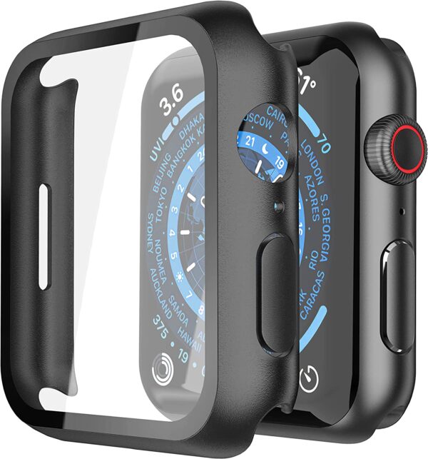 Misxi 2 Pack Hard PC Case with Tempered Glass Screen Protector Compatible with Apple Watch Series 7 45mm, Ultra-Thin Scratch Resistant Overall Protective Cover for iWatch S7, Black