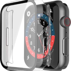Misxi 2 Pack Hard PC Case with Tempered Glass Screen Protector Compatible with Apple Watch Series 7 45mm, Ultra-Thin Scratch Resistant Overall Protective Cover for iWatch S7, 1 Black+1 Transparent