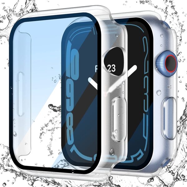 Misxi 2 Pack Waterproof Hard Case with Tempered Glass Compatible with Apple Watch Series 6 SE Series 5 Series 4 40mm, Ultra-Thin Durable Protective Cover for iWatch Screen Protector, Matte Transparent