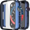 Misxi 2 Pack Hard PC Case with Tempered Glass Screen Protector Compatible with Apple Watch Series 7 45mm, Ultra-Thin Overall Protective Cover for iWatch S7, 1 Blue + 1 Transparent