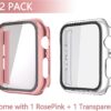 Misxi 2 Pack Hard PC Case with Tempered Glass Screen Protector Compatible with Apple Watch Series 6 SE Series 5 Series 4, 1 Rose Pink + 1 Transparent, 40mm - Image 2