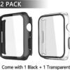Misxi 2 Pack Hard PC Case with Tempered Glass Screen Protector Compatible with Apple Watch Series 7 45mm, Ultra-Thin Scratch Resistant Overall Protective Cover for iWatch S7, 1 Black+1 Transparent - Image 2