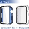 Misxi 2 Pack Hard PC Case with Tempered Glass Screen Protector Compatible with Apple Watch Series 7 45mm, Ultra-Thin Overall Protective Cover for iWatch S7, 1 Blue + 1 Transparent - Image 2