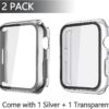 Misxi 2 Pack Hard PC Case with Tempered Glass Screen Protector Compatible with Apple Watch Series 7 45mm, Ultra-Thin Overall Protective Cover for iWatch S7, 1 Silver + 1 Transparent - Image 2