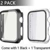 Misxi 2 Pack PC Case with Tempered Glass Screen Protector Compatible with Apple Watch Series 6 SE Series 5 Series 4 40mm, Overall Shockproof Protective Cover for iWatch, 1 Black + 1 Transparent - Image 2