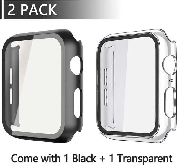 Misxi 2 Pack PC Case with Tempered Glass Screen Protector Compatible with Apple Watch Series 6 SE Series 5 Series 4 44mm, Overall Shockproof Protective Cover for iWatch, 1 Black + 1 Transparent - Image 2