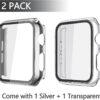 Misxi 2 Pack Hard PC Case with Tempered Glass Screen Protector Compatible with Apple Watch Series 6 SE Series 5 Series 4, 1 Silver + 1 Transparent, 40mm - Image 2
