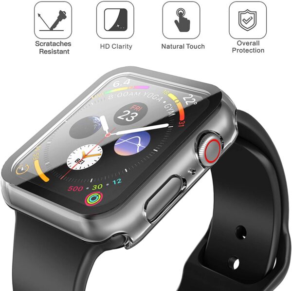 Misxi 2 Pack Hard PC Case with Tempered Glass Screen Protector Compatible with Apple Watch Series 6 SE Series 5 Series 4 40mm - Transparent - Image 2