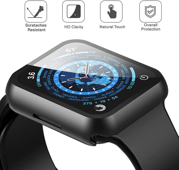 Misxi 2 Pack Hard PC Case with Tempered Glass Screen Protector Compatible with Apple Watch Series 7 45mm, Ultra-Thin Scratch Resistant Overall Protective Cover for iWatch S7, Black - Image 2