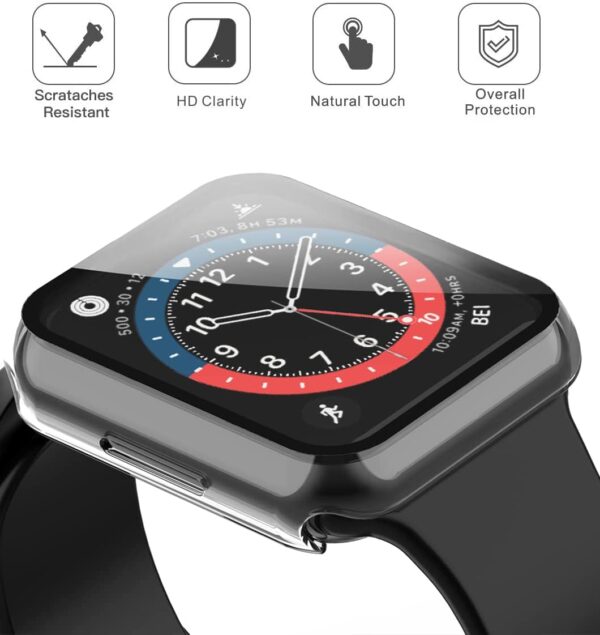Misxi 2 Pack Hard PC Case with Tempered Glass Screen Protector Compatible with Apple Watch Series 7 41mm, Ultra-Thin Scratch Resistant Overall Protective Cover for iWatch S7, Transparent - Image 2