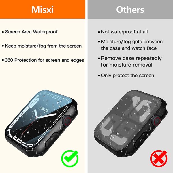 Misxi 2 Pack Waterproof Black Hard Case with Tempered Glass Compatible with Apple Watch Series 6 SE Series 5 Series 4 44mm, Ultra-Thin Durable Protective Cover for iWatch Screen Protector - Image 2