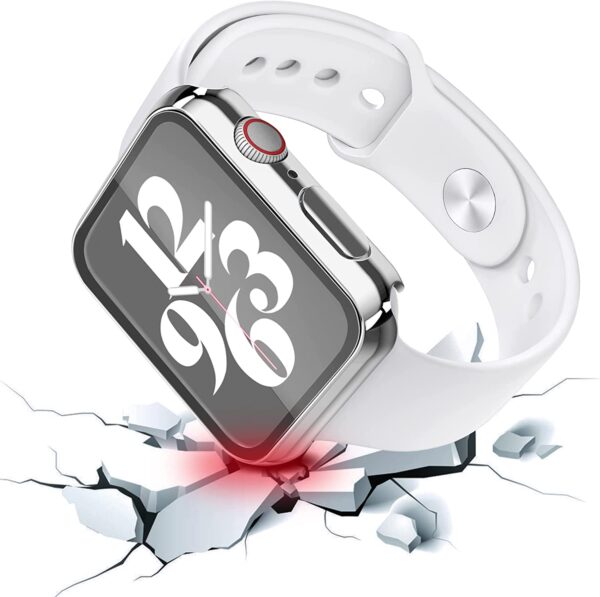 Misxi 2 Pack Hard PC Case with Tempered Glass Screen Protector Compatible with Apple Watch Series 7 41mm, Ultra-Thin Overall Protective Cover for iWatch S7, 1 Silver + 1 Transparent - Image 3