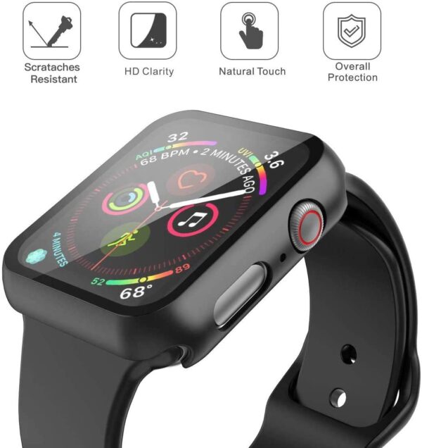 Misxi 2 Pack PC Case with Tempered Glass Screen Protector Compatible with Apple Watch Series 6 SE Series 5 Series 4 44mm, Overall Shockproof Protective Cover for iWatch, 1 Black + 1 Transparent - Image 3