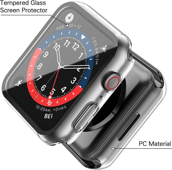 Misxi 2 Pack Hard PC Case with Tempered Glass Screen Protector Compatible with Apple Watch Series 7 41mm, Ultra-Thin Scratch Resistant Overall Protective Cover for iWatch S7, Transparent - Image 3