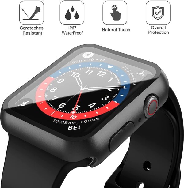 Misxi 2 Pack Waterproof Black Hard Case with Tempered Glass Compatible with Apple Watch Series 6 SE Series 5 Series 4 44mm, Ultra-Thin Durable Protective Cover for iWatch Screen Protector - Image 3