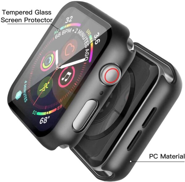 Misxi 2 Pack PC Case with Tempered Glass Screen Protector Compatible with Apple Watch Series 6 SE Series 5 Series 4 44mm, Overall Shockproof Protective Cover for iWatch, 1 Black + 1 Transparent - Image 4