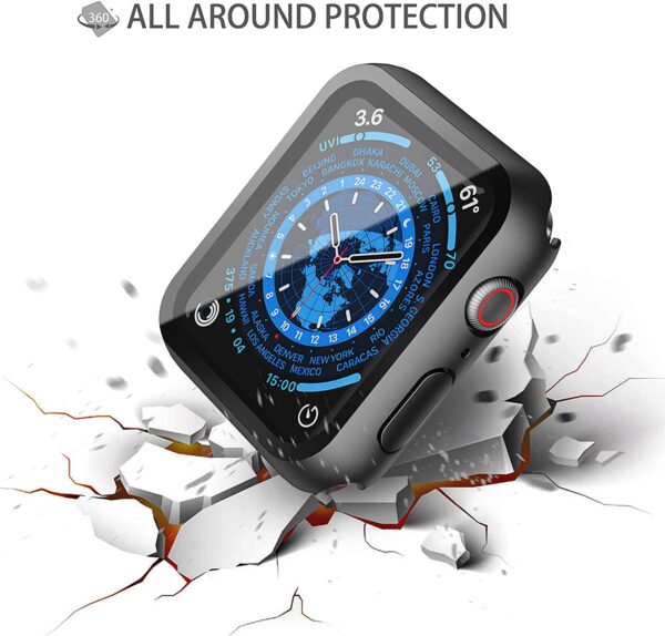 Misxi 2 Pack Hard PC Case with Tempered Glass Screen Protector Compatible with Apple Watch Series 7 45mm, Ultra-Thin Scratch Resistant Overall Protective Cover for iWatch S7, Black - Image 4