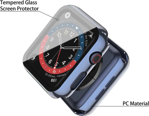 Misxi 2 Pack Hard PC Case with Tempered Glass Screen Protector Compatible with Apple Watch Series 7 41mm, Ultra-Thin Overall Protective Cover for iWatch S7, 1 Blue + 1 Transparent - Image 4