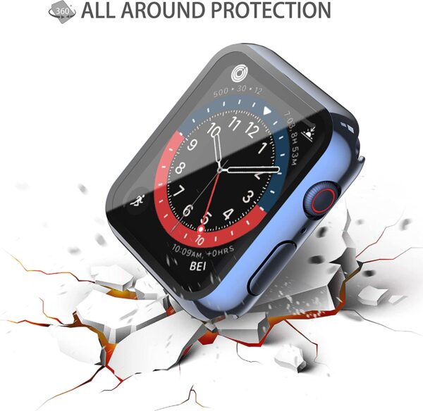 Misxi 2 Pack Hard PC Case with Tempered Glass Screen Protector Compatible with Apple Watch Series 7 41mm, Ultra-Thin Overall Protective Cover for iWatch S7, 1 Blue + 1 Transparent - Image 7