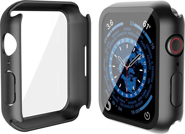 Misxi 2 Pack Hard PC Case with Tempered Glass Screen Protector Compatible with Apple Watch Series 7 45mm, Ultra-Thin Scratch Resistant Overall Protective Cover for iWatch S7, Black - Image 5