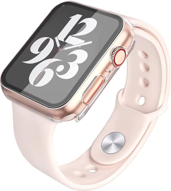 Misxi 2 Pack Hard PC Case with Tempered Glass Screen Protector Compatible with Apple Watch Series 7 41mm, Ultra-Thin Overall Protective Cover for iWatch S7, 1 Blue + 1 Transparent - Image 5
