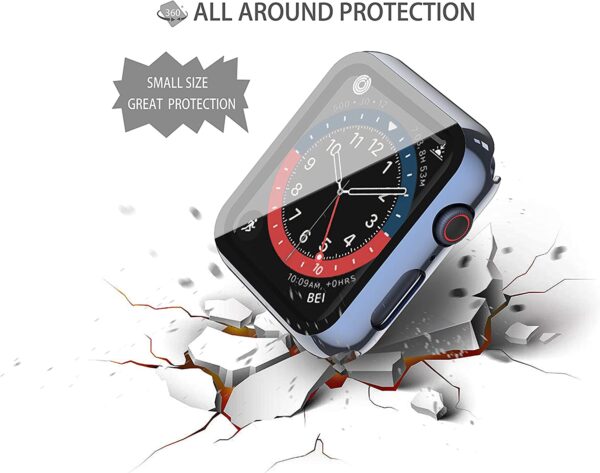 Misxi 2 Pack Hard PC Case with Tempered Glass Screen Protector Compatible with Apple Watch Series 6 SE Series 5 Series 4, 1 Blue + 1 Transparent, 44mm - Image 7