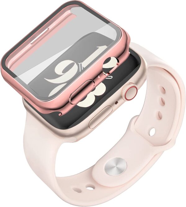 Misxi 2 Pack Hard PC Case with Tempered Glass Screen Protector Compatible with Apple Watch Series 7 41mm, Ultra-Thin Overall Protective Cover for iWatch S7, 1 Rose Pink + 1 Transparent - Image 7