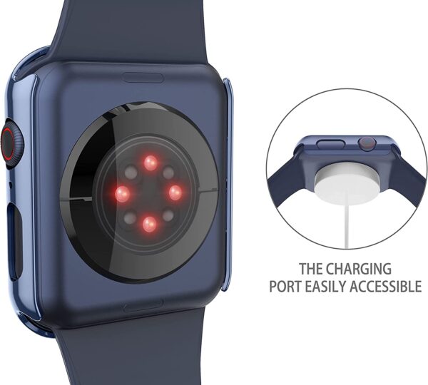 Misxi 2 Pack Hard PC Case with Tempered Glass Screen Protector Compatible with Apple Watch Series 6 SE Series 5 Series 4, 1 Blue + 1 Transparent, 44mm - Image 8