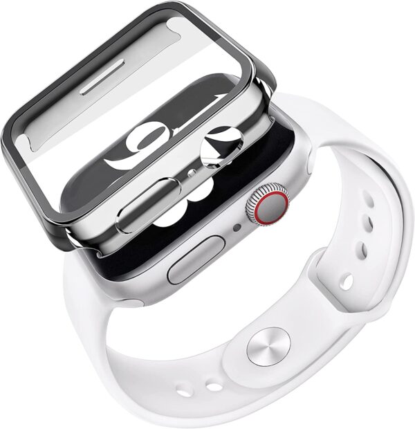 Misxi 2 Pack Hard PC Case with Tempered Glass Screen Protector Compatible with Apple Watch Series 7 41mm, Ultra-Thin Overall Protective Cover for iWatch S7, 1 Silver + 1 Transparent - Image 8