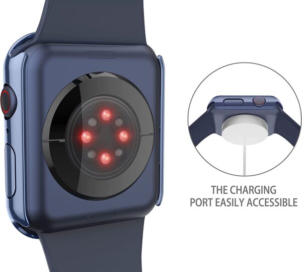 Misxi 2 Pack Hard PC Case with Tempered Glass Screen Protector Compatible with Apple Watch Series 7 41mm, Ultra-Thin Overall Protective Cover for iWatch S7, 1 Blue + 1 Transparent - Image 8