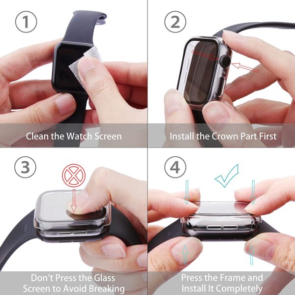 Misxi 2 Pack PC Case with Tempered Glass Screen Protector Compatible with Apple Watch Series 6 SE Series 5 Series 4 44mm, Overall Shockproof Protective Cover for iWatch, 1 Black + 1 Transparent - Image 9