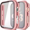 Misxi 2 Pack Hard PC Case with Tempered Glass Screen Protector Compatible with Apple Watch Series 6 SE Series 5 Series 4, 1 Rose Pink + 1 Transparent, 40mm