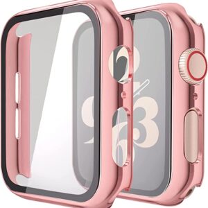 Misxi 2 Pack Hard PC Case with Tempered Glass Screen Protector Compatible with Apple Watch Series 6 SE Series 5 Series 4, 1 Rose Pink + 1 Transparent, 40mm