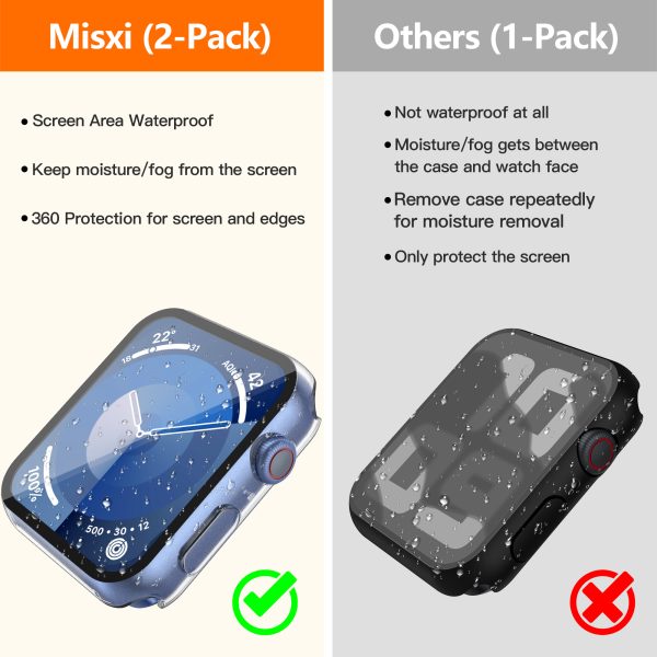 Misxi [2 Pack] Waterproof Hard Case with Tempered Glass Compatible with Apple Watch Series 9 (2023) Series 8 Series 7 41mm, Ultra-Thin Tough Cover for iWatch Screen Protector, Matte Transparent - Image 2