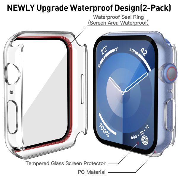 Misxi [2 Pack] Waterproof Hard Case with Tempered Glass Compatible with Apple Watch Series 9 (2023) Series 8 Series 7 41mm, Ultra-Thin Tough Cover for iWatch Screen Protector, Matte Transparent - Image 4